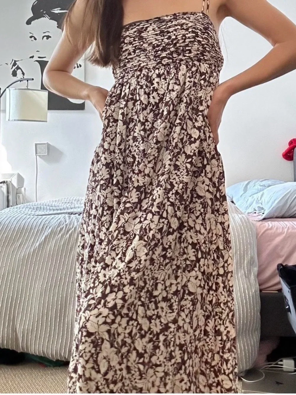 Abercrombie & Fitch Cream and Black Floral Spaghetti Strap Maxi Dress